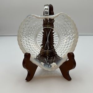 Vintage Fenton Opalescent Moonstone Hobnail Heart Candy Dish with Handle